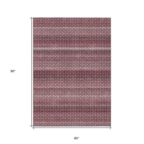 HomeRoots 5' Durable Red and Burgundy Striped Area Rug for Indoor and Outdoor Spaces – Machine Washable & Stylish 5' X 8' 610589