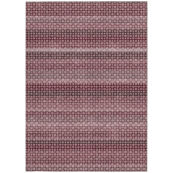 HomeRoots 5' Durable Red and Burgundy Striped Area Rug for Indoor and Outdoor Spaces – Machine Washable & Stylish 5' X 8' 610589