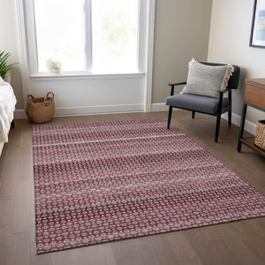 HomeRoots 5' Durable Red and Burgundy Striped Area Rug for Indoor and Outdoor Spaces – Machine Washable & Stylish 5' X 8' 610589
