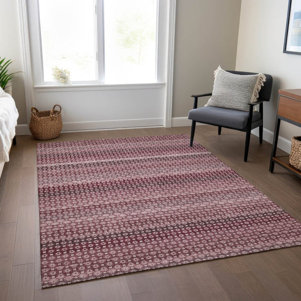 HomeRoots 5' Durable Red and Burgundy Striped Area Rug for Indoor and Outdoor Spaces – Machine Washable & Stylish 5' X 8' 610589