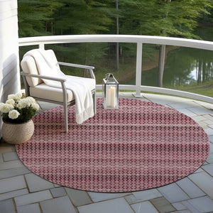 HomeRoots 5' Durable Red and Burgundy Striped Area Rug for Indoor and Outdoor Spaces – Machine Washable & Stylish 8' Round 610590
