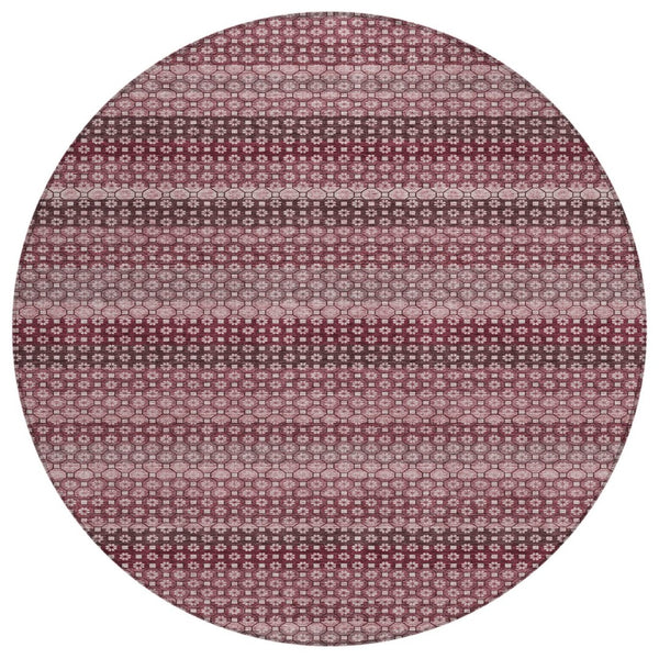 HomeRoots 5' Durable Red and Burgundy Striped Area Rug for Indoor and Outdoor Spaces – Machine Washable & Stylish 8' Round 610590