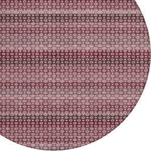HomeRoots 5' Durable Red and Burgundy Striped Area Rug for Indoor and Outdoor Spaces – Machine Washable & Stylish 8' Round 610590