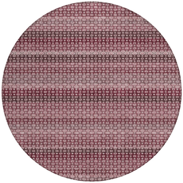 HomeRoots 5' Durable Red and Burgundy Striped Area Rug for Indoor and Outdoor Spaces – Machine Washable & Stylish 8' Round 610590