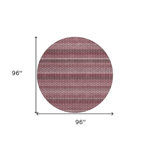 HomeRoots 5' Durable Red and Burgundy Striped Area Rug for Indoor and Outdoor Spaces – Machine Washable & Stylish 8' Round 610590