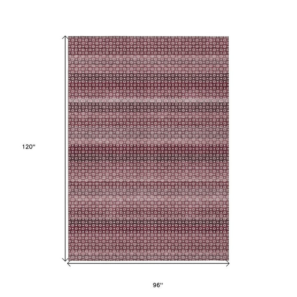 HomeRoots 5' Durable Red and Burgundy Striped Area Rug for Indoor and Outdoor Spaces – Machine Washable & Stylish 8' X 10' 610591