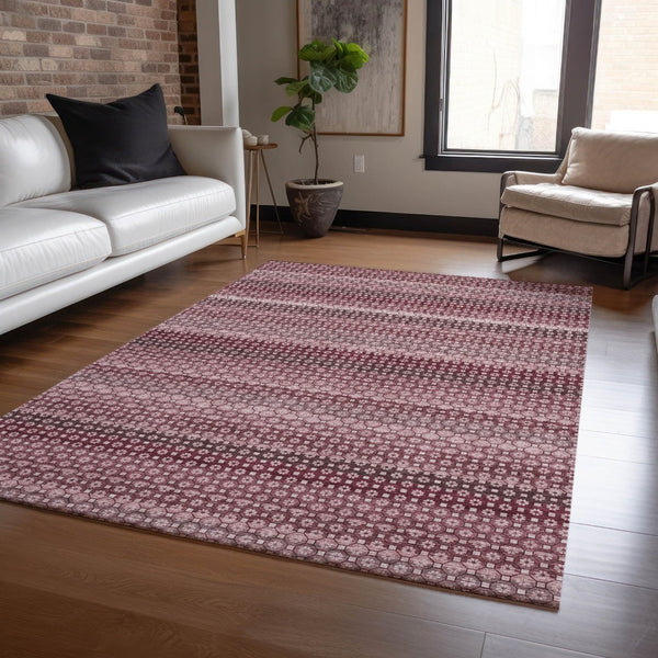 HomeRoots 5' Durable Red and Burgundy Striped Area Rug for Indoor and Outdoor Spaces – Machine Washable & Stylish 8' X 10' 610591