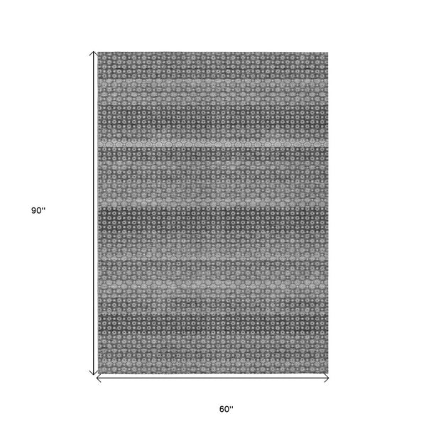 HomeRoots 5' Gray and Silver Striped Washable Area Rug for Indoor and Outdoor Spaces – Durable & Stylish Choice 5' X 8' 610595