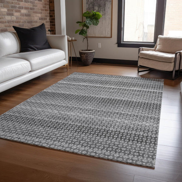 HomeRoots 5' Gray and Silver Striped Washable Area Rug for Indoor and Outdoor Spaces – Durable & Stylish Choice 5' X 8' 610595
