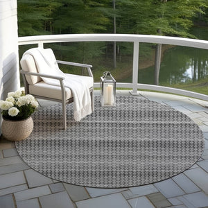 HomeRoots 5' Gray and Silver Striped Washable Area Rug for Indoor and Outdoor Spaces – Durable & Stylish Choice 8' Round 610596