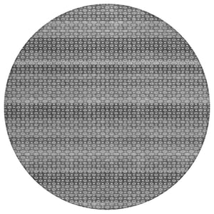 HomeRoots 5' Gray and Silver Striped Washable Area Rug for Indoor and Outdoor Spaces – Durable & Stylish Choice 8' Round 610596