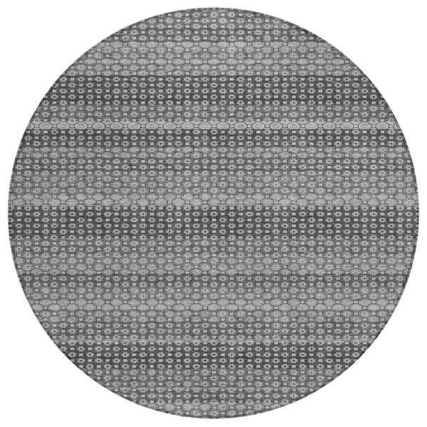 HomeRoots 5' Gray and Silver Striped Washable Area Rug for Indoor and Outdoor Spaces – Durable & Stylish Choice 8' Round 610596