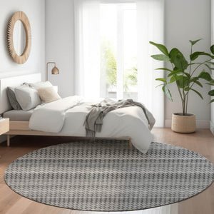 HomeRoots 5' Gray and Silver Striped Washable Area Rug for Indoor and Outdoor Spaces – Durable & Stylish Choice 8' Round 610596