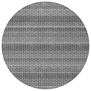 HomeRoots 5' Gray and Silver Striped Washable Area Rug for Indoor and Outdoor Spaces – Durable & Stylish Choice 8' Round 610596