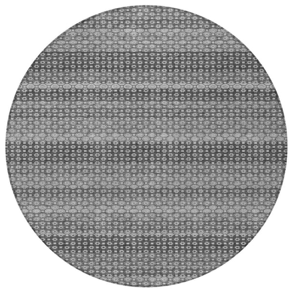 HomeRoots 5' Gray and Silver Striped Washable Area Rug for Indoor and Outdoor Spaces – Durable & Stylish Choice 8' Round 610596