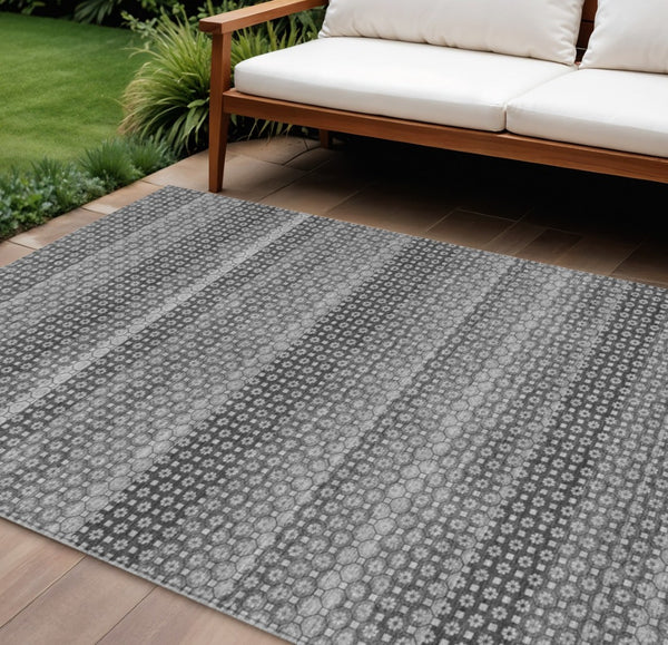 HomeRoots 5' Gray and Silver Striped Washable Area Rug for Indoor and Outdoor Spaces – Durable & Stylish Choice 8' X 10' 610597
