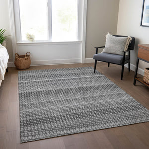 HomeRoots 5' Gray and Silver Striped Washable Area Rug for Indoor and Outdoor Spaces – Durable & Stylish Choice 8' X 10' 610597