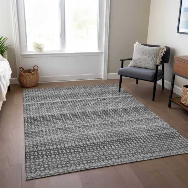 HomeRoots 5' Gray and Silver Striped Washable Area Rug for Indoor and Outdoor Spaces – Durable & Stylish Choice 8' X 10' 610597