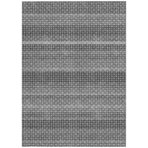 HomeRoots 5' Gray and Silver Striped Washable Area Rug for Indoor and Outdoor Spaces – Durable & Stylish Choice 9' X 12' 610598
