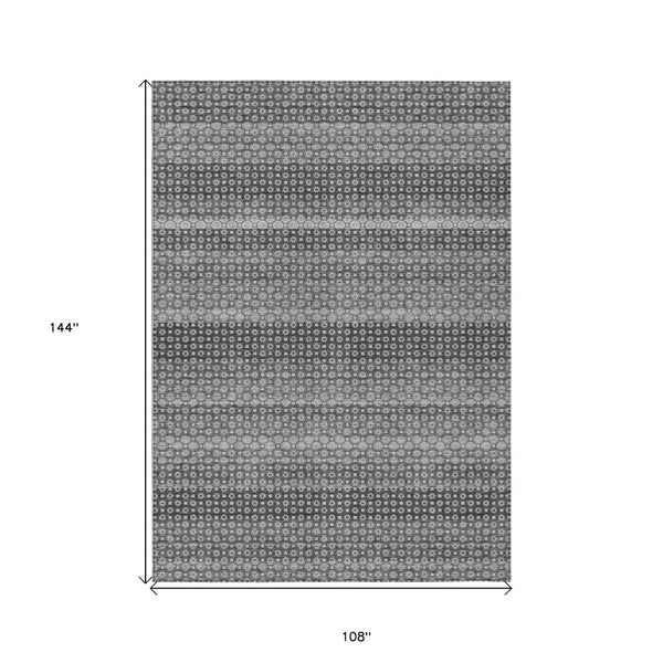 HomeRoots 5' Gray and Silver Striped Washable Area Rug for Indoor and Outdoor Spaces – Durable & Stylish Choice 9' X 12' 610598