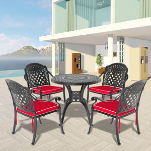 English Elm 5-piece Cast Aluminum Outdoor Dining Set with Ornate Patterned Frame and Weather Cushions W1710S00542