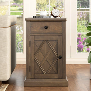 English Elm U-can Acacia Wood End Table with Usb Charging Station Drawer and Cabinet Storage Antique Brown N724P353565D