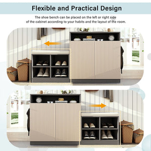 English Elm U_style Entryway Console Set with Wavy Doors Cushioned Bench and Adjustable Shoe Storage N711P345166M