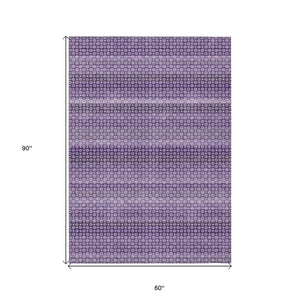 HomeRoots 5' Vibrant Lavender and Purple Striped Washable Area Rug for Indoor and Outdoor Versatile Style 5' X 8' 610601
