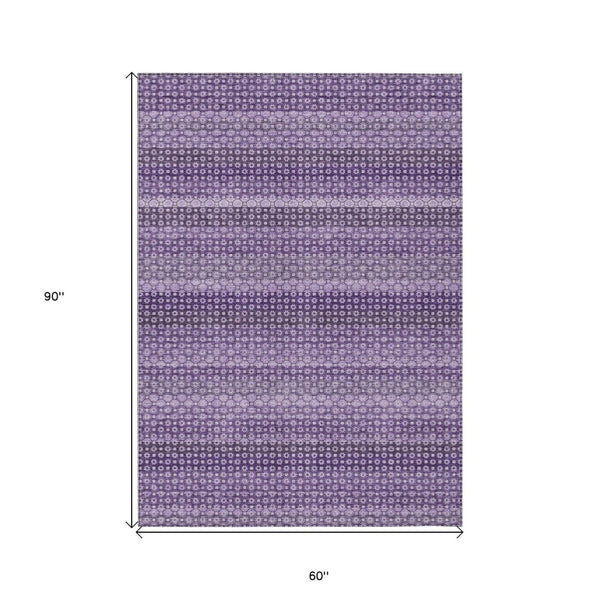 HomeRoots 5' Vibrant Lavender and Purple Striped Washable Area Rug for Indoor and Outdoor Versatile Style 5' X 8' 610601