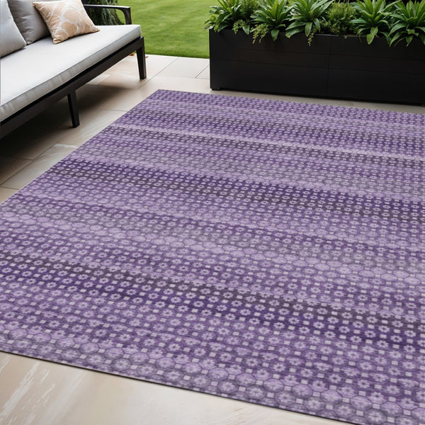HomeRoots 5' Vibrant Lavender and Purple Striped Washable Area Rug for Indoor and Outdoor Versatile Style 5' X 8' 610601