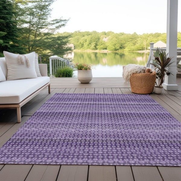 HomeRoots 5' Vibrant Lavender and Purple Striped Washable Area Rug for Indoor and Outdoor Versatile Style 5' X 8' 610601