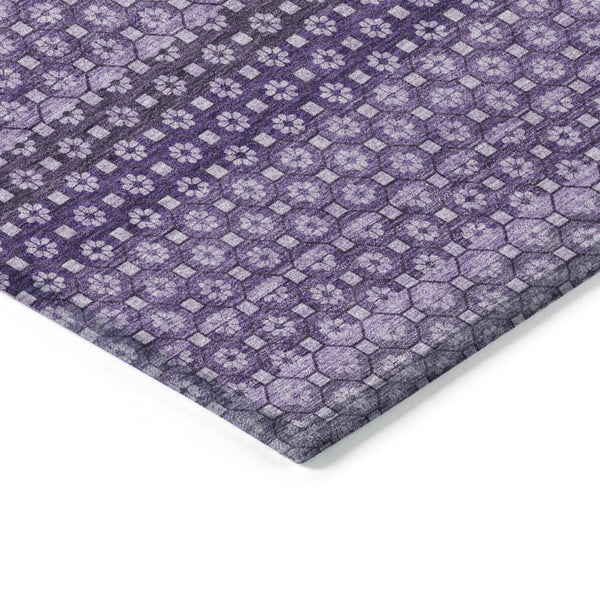 HomeRoots 5' Vibrant Lavender and Purple Striped Washable Area Rug for Indoor and Outdoor Versatile Style 5' X 8' 610601