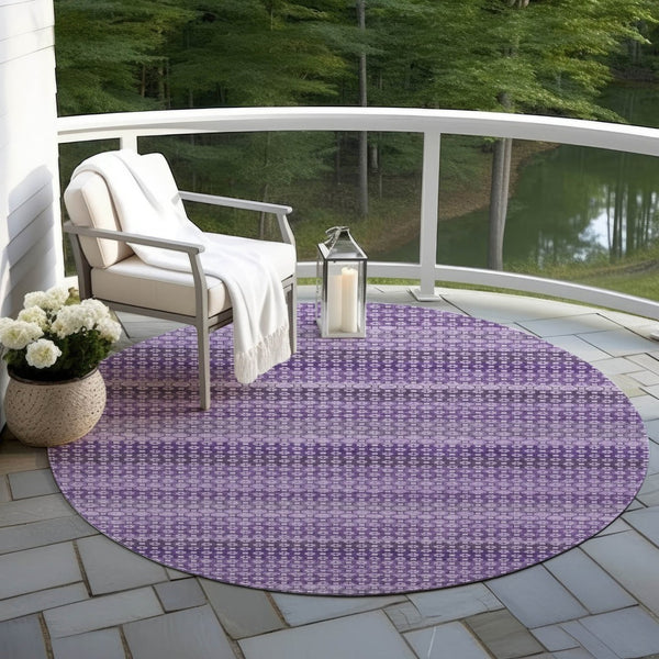 HomeRoots 5' Vibrant Lavender and Purple Striped Washable Area Rug for Indoor and Outdoor Versatile Style 8' Round 610602