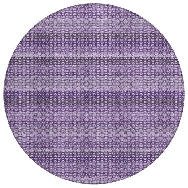 HomeRoots 5' Vibrant Lavender and Purple Striped Washable Area Rug for Indoor and Outdoor Versatile Style 8' Round 610602