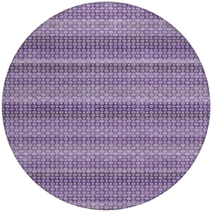 HomeRoots 5' Vibrant Lavender and Purple Striped Washable Area Rug for Indoor and Outdoor Versatile Style 8' Round 610602