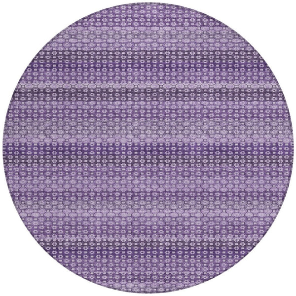 HomeRoots 5' Vibrant Lavender and Purple Striped Washable Area Rug for Indoor and Outdoor Versatile Style 8' Round 610602