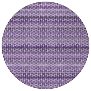 HomeRoots 5' Vibrant Lavender and Purple Striped Washable Area Rug for Indoor and Outdoor Versatile Style 8' Round 610602