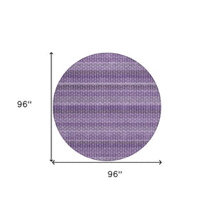 HomeRoots 5' Vibrant Lavender and Purple Striped Washable Area Rug for Indoor and Outdoor Versatile Style 8' Round 610602