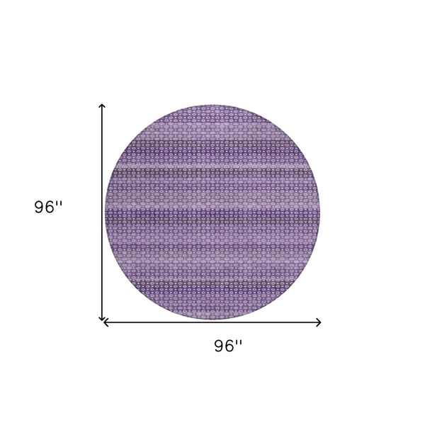 HomeRoots 5' Vibrant Lavender and Purple Striped Washable Area Rug for Indoor and Outdoor Versatile Style 8' Round 610602