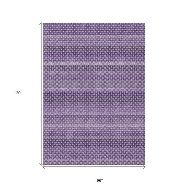 HomeRoots 5' Vibrant Lavender and Purple Striped Washable Area Rug for Indoor and Outdoor Versatile Style 8' X 10' 610603