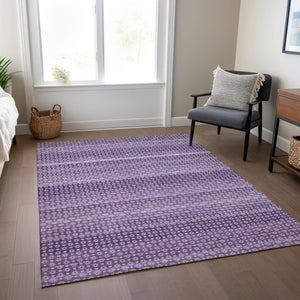 HomeRoots 5' Vibrant Lavender and Purple Striped Washable Area Rug for Indoor and Outdoor Versatile Style 8' X 10' 610603