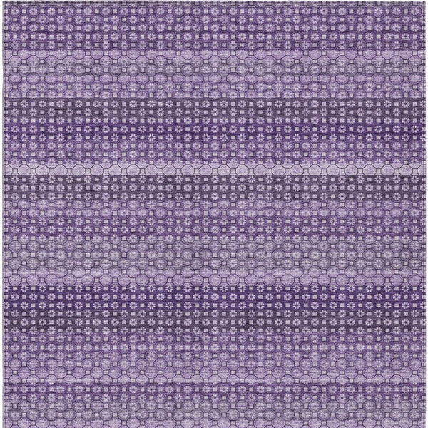 HomeRoots 5' Vibrant Lavender and Purple Striped Washable Area Rug for Indoor and Outdoor Versatile Style 9' X 12' 610604