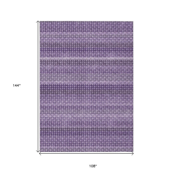 HomeRoots 5' Vibrant Lavender and Purple Striped Washable Area Rug for Indoor and Outdoor Versatile Style 9' X 12' 610604