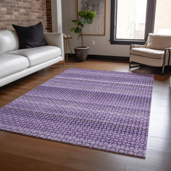 HomeRoots 5' Vibrant Lavender and Purple Striped Washable Area Rug for Indoor and Outdoor Versatile Style 9' X 12' 610604