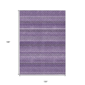 HomeRoots 5' Vibrant Lavender and Purple Striped Washable Area Rug for Indoor and Outdoor Versatile Style 10' X 14' 610605