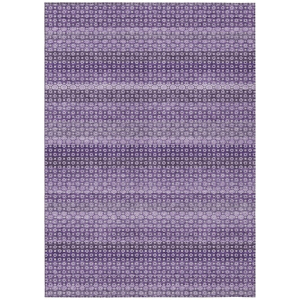 HomeRoots 5' Vibrant Lavender and Purple Striped Washable Area Rug for Indoor and Outdoor Versatile Style 10' X 14' 610605