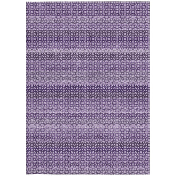 HomeRoots 5' Vibrant Lavender and Purple Striped Washable Area Rug for Indoor and Outdoor Versatile Style 10' X 14' 610605