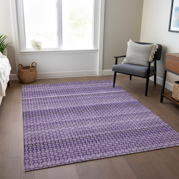 HomeRoots 5' Vibrant Lavender and Purple Striped Washable Area Rug for Indoor and Outdoor Versatile Style 10' X 14' 610605