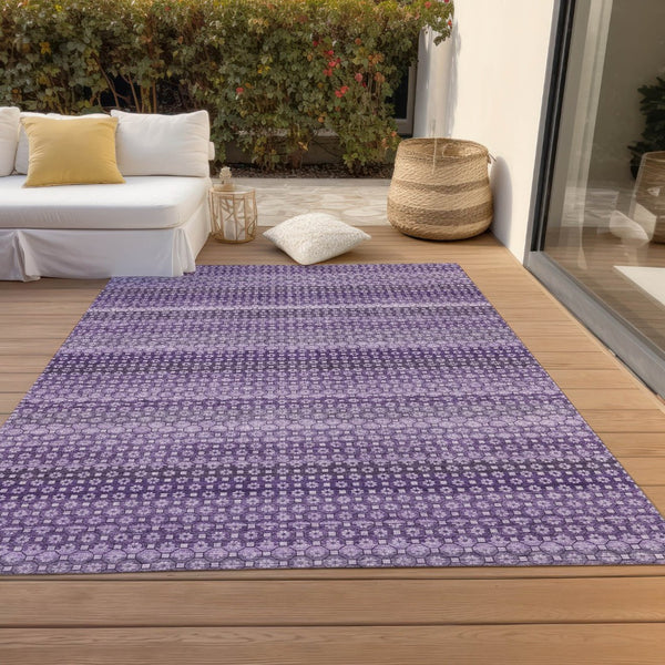 HomeRoots 5' Vibrant Lavender and Purple Striped Washable Area Rug for Indoor and Outdoor Versatile Style 10' X 14' 610605