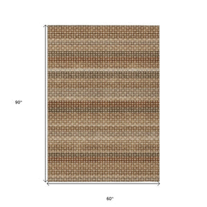HomeRoots 5' Vibrant Orange and Copper Striped Washable Rug – Perfect for Indoor or Outdoor Living Spaces 5' X 8' 610607